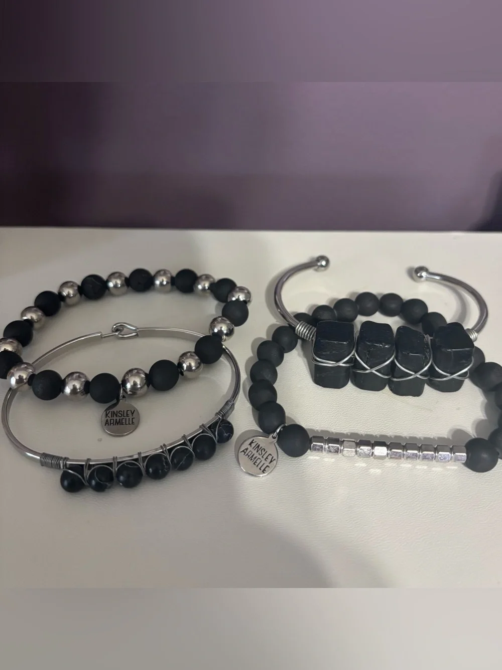 Kinsley Armelle Black Multi-Stack Beaded and Wire Bracelet Set